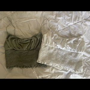 Urban outfitters duo of smocked cami/ crop top (white & sage green)